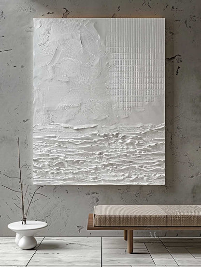 3D White Plaster Abstract Art Canvas for Sale White Plaster Texture Wall Painting