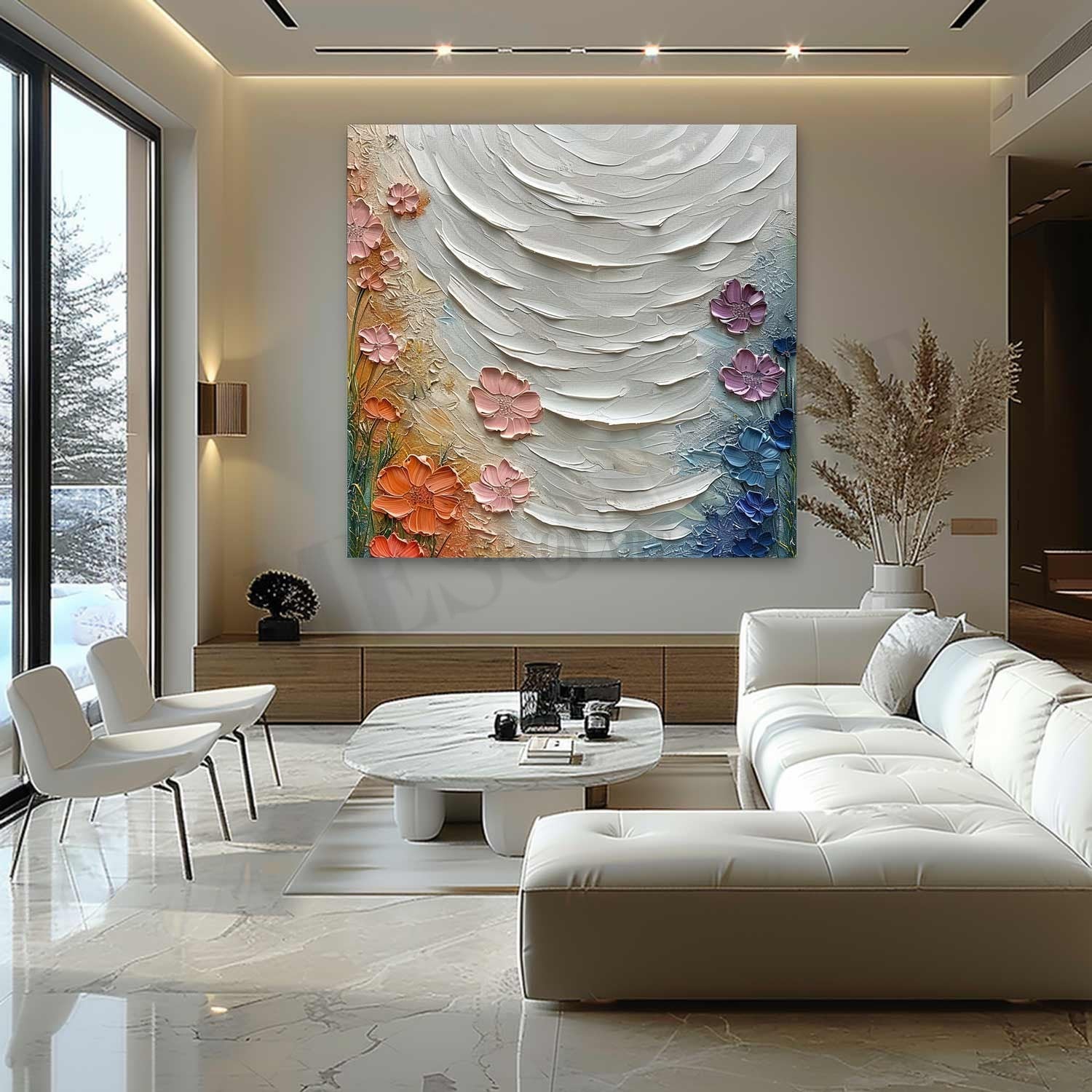 Lakeside Roses Texture Painting for Sale Lakeside Roses Canvas Wall Art Roses Plaster Art