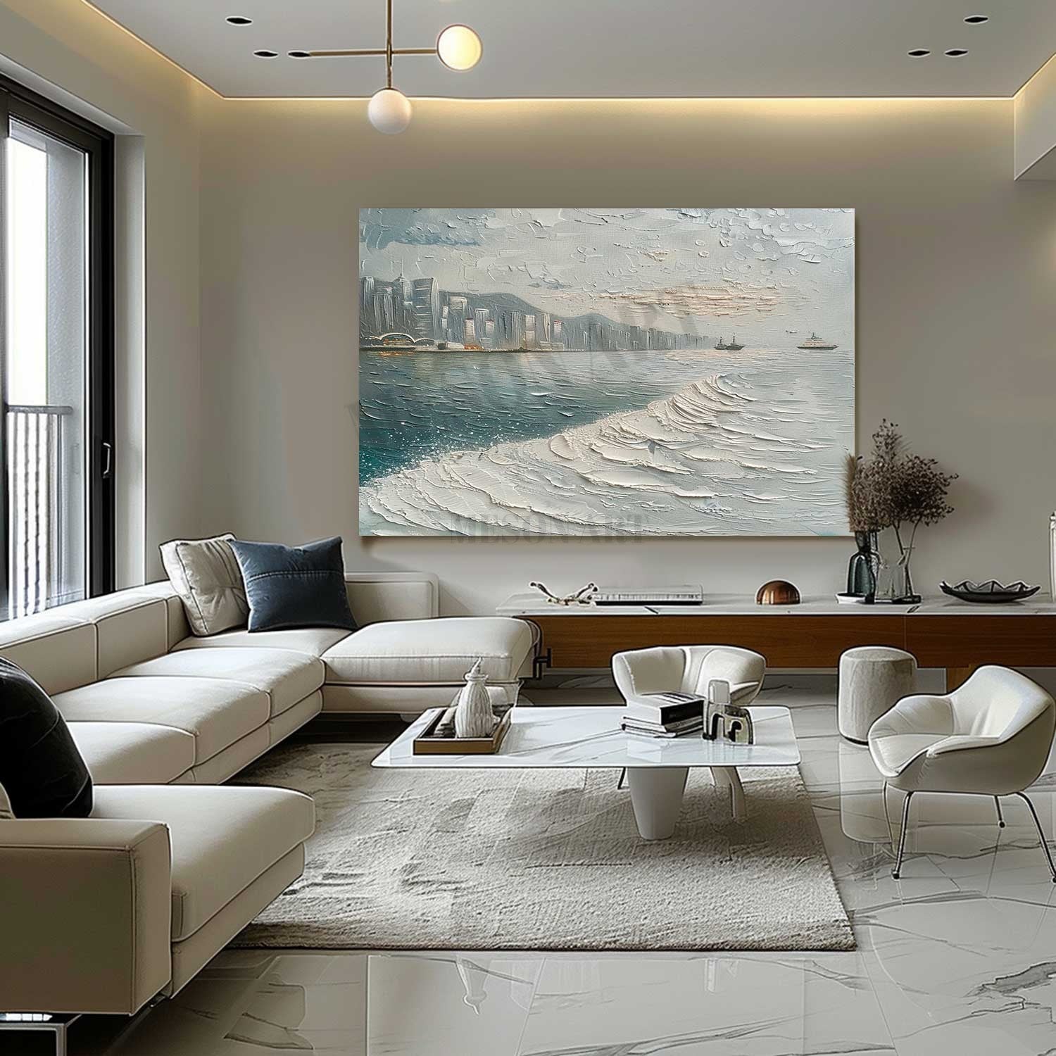 Hong Kong Victoria Harbour Abstract Canvas Art Victoria Harbour Snow City Landscape Wall Art Snow City Painting