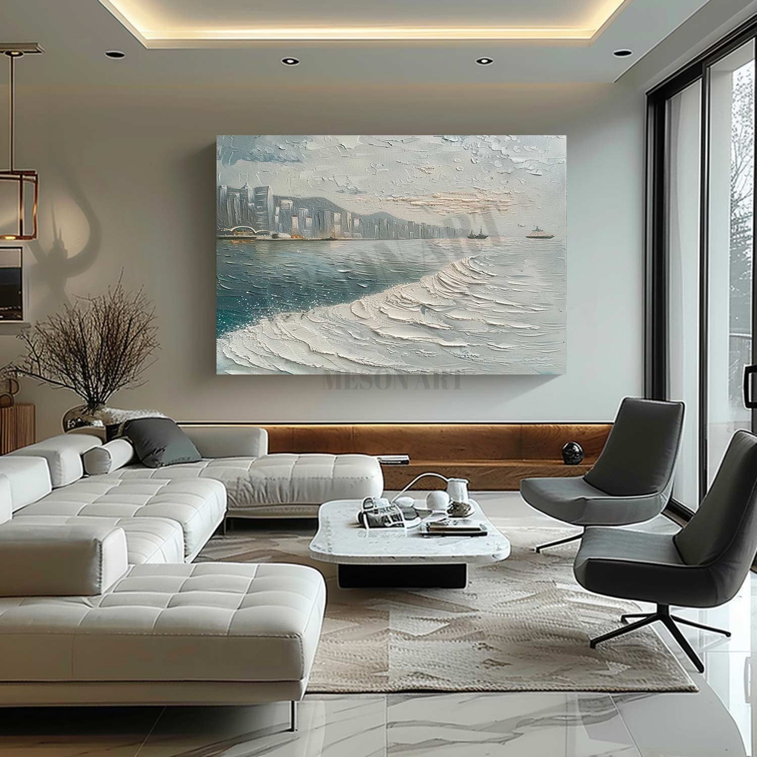 Hong Kong Victoria Harbour Abstract Canvas Art Victoria Harbour Snow City Landscape Wall Art Snow City Painting