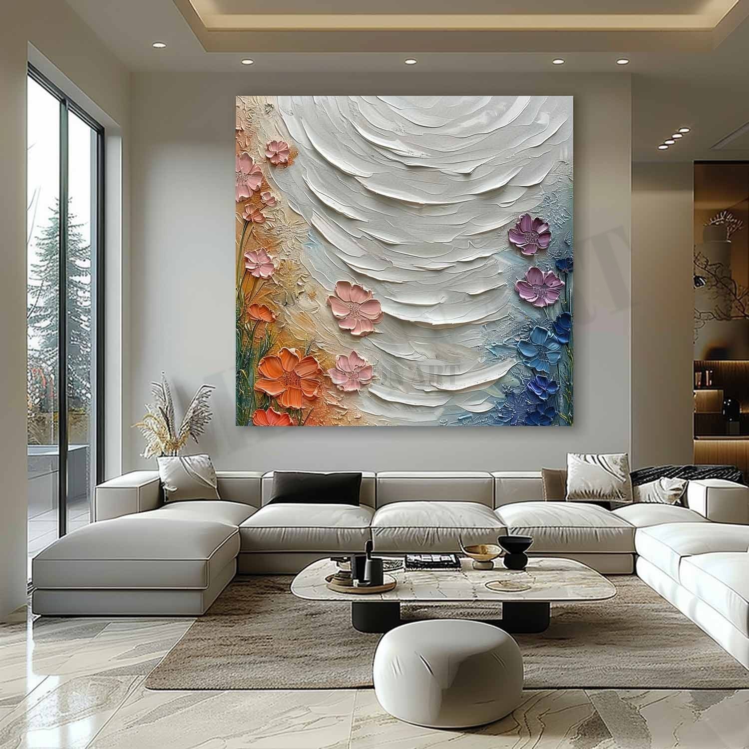 Lakeside Roses Texture Painting for Sale Lakeside Roses Canvas Wall Art Roses Plaster Art