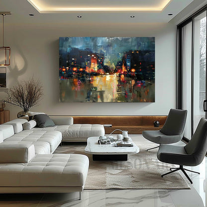 City Night Scene Abstract Painting New York Night Scene Canvas Art City Night Scene Wall Art for Sale