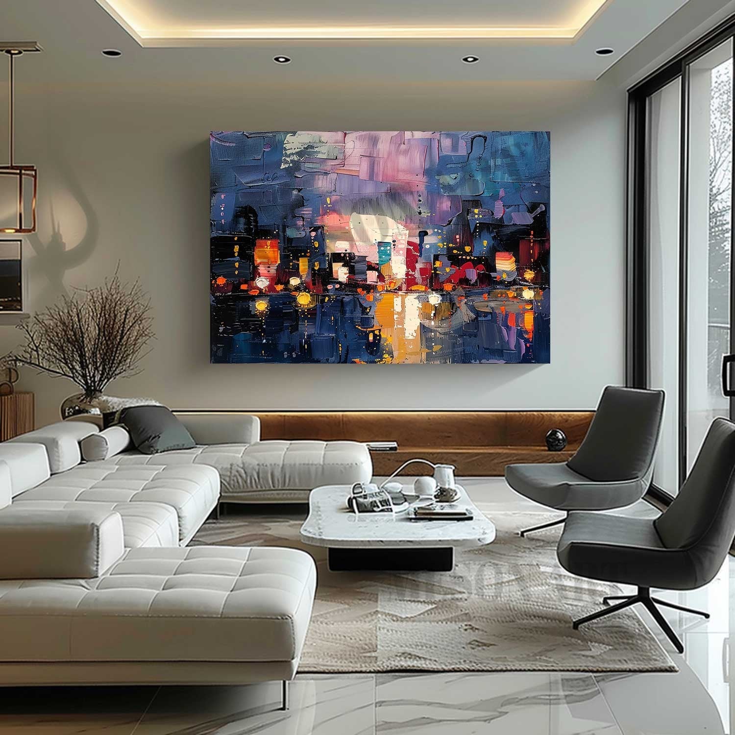 3D City Night Scene Texture Painting 3D Colorful City Night Scene Canvas Wall Art for Sale