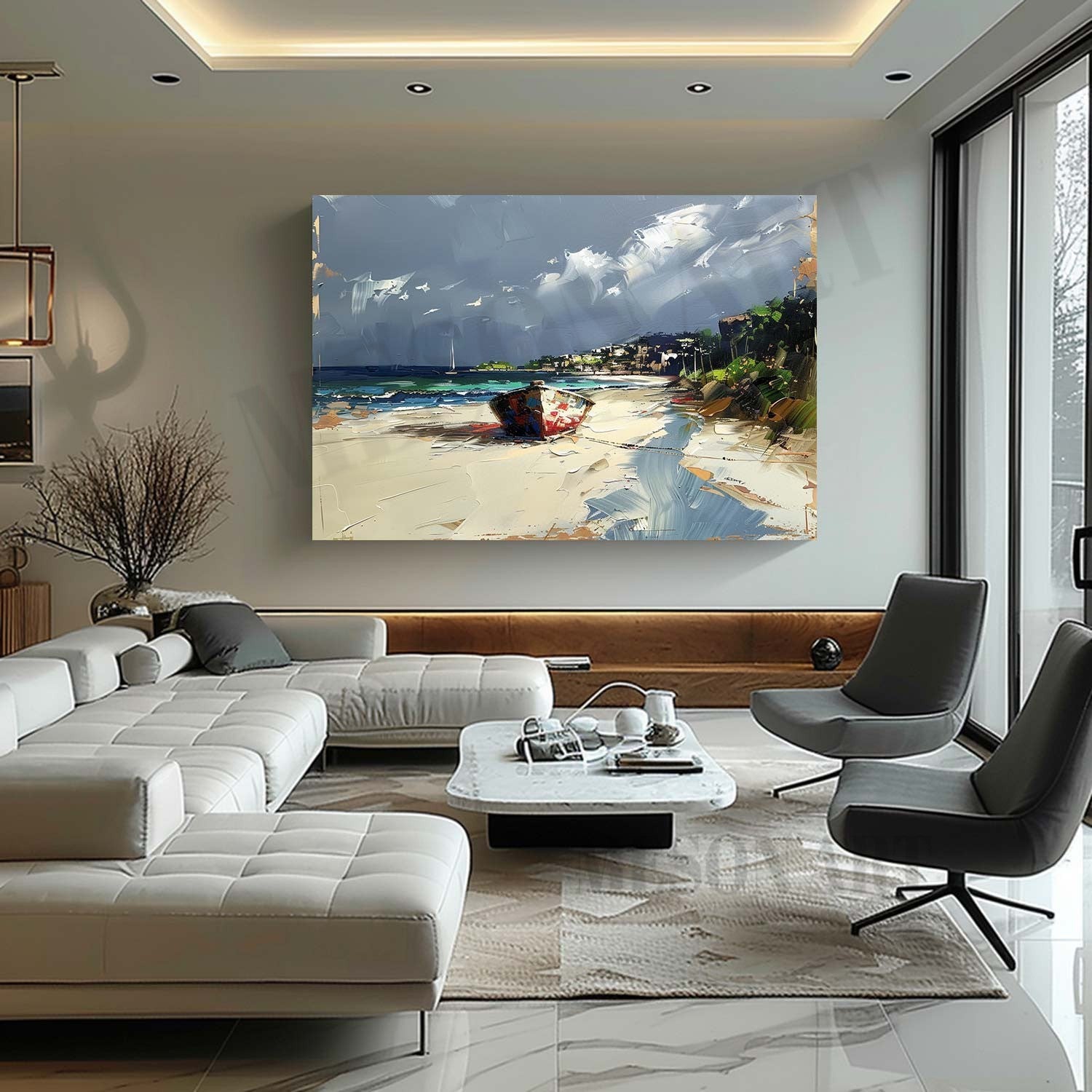 Seaside Ship Texture Painting Seaside Sailing Boat Canvas Wall Art 3D Sailing Ship Colorful Painting