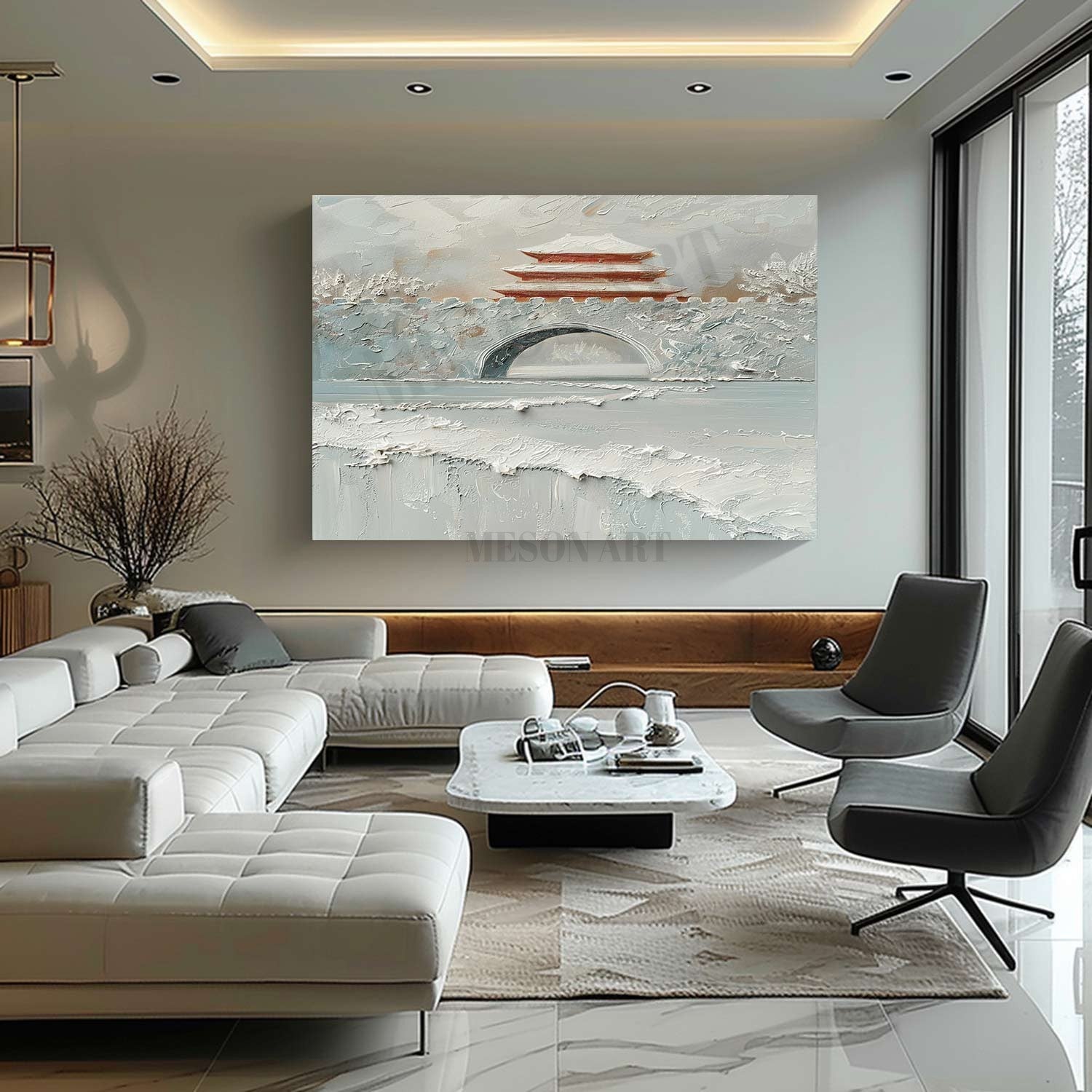 Snowing Beijing Canvas Art Snow Landscape Wall Art White Snow Thick Texture Landscape Painting