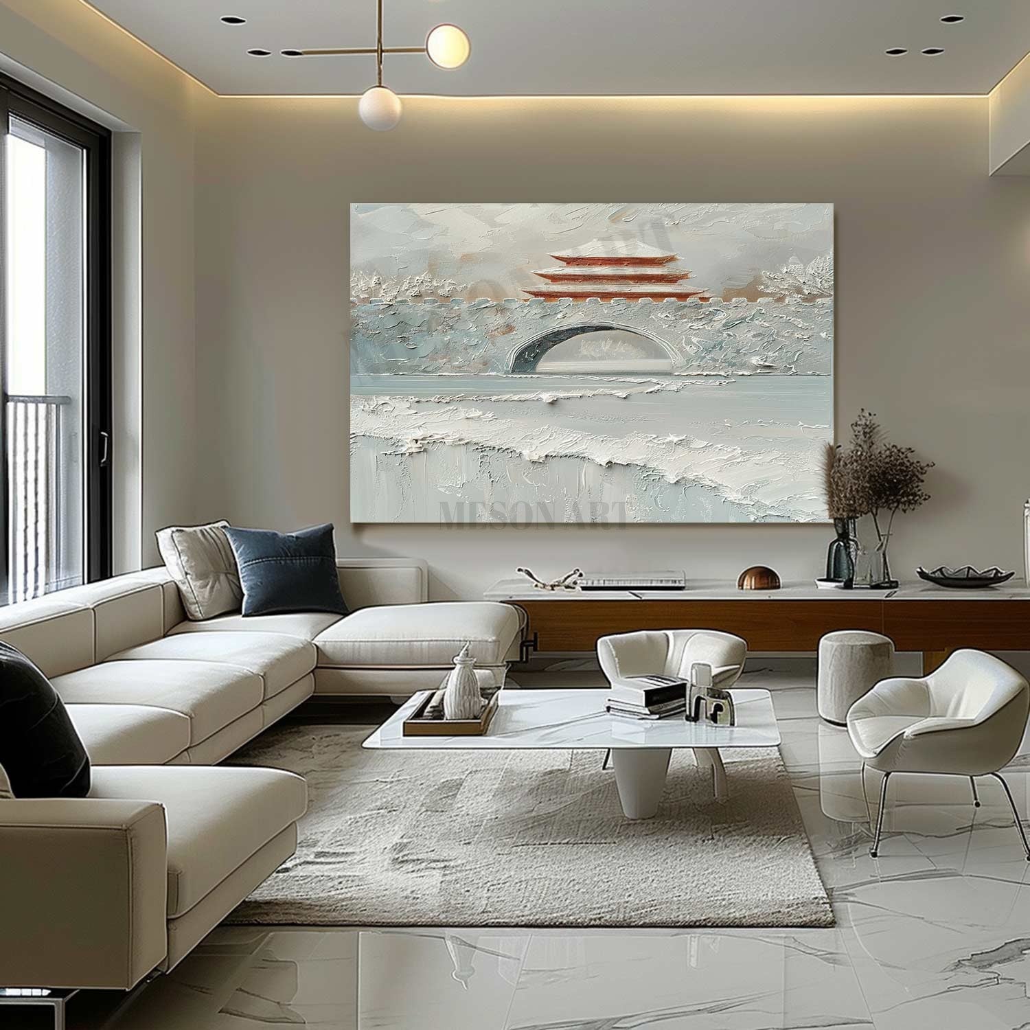 Snowing Beijing Canvas Art Snow Landscape Wall Art White Snow Thick Texture Landscape Painting