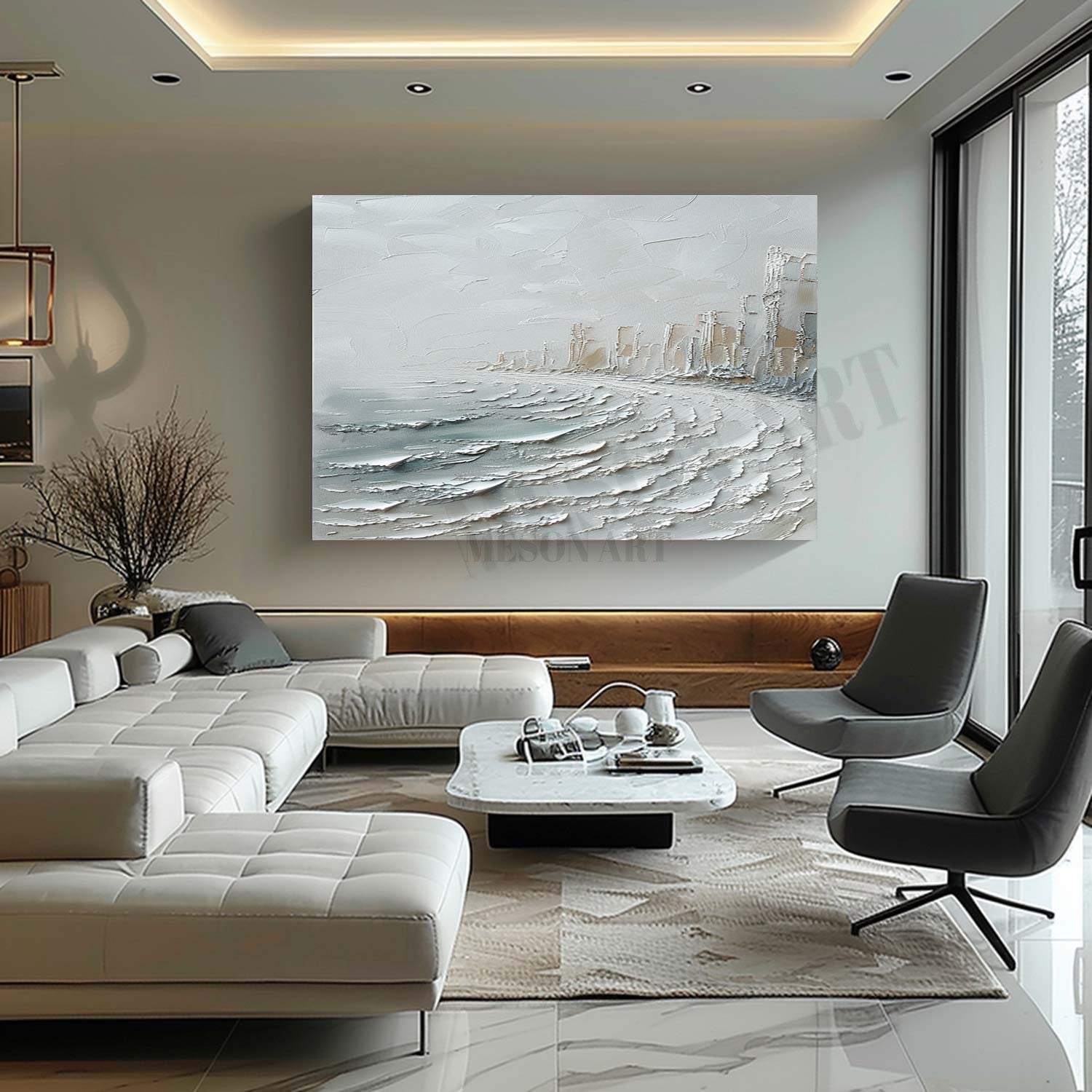 Winter City Canvas Art Winter City Wall Art Winter Seaside City Texture Paintings for Sale