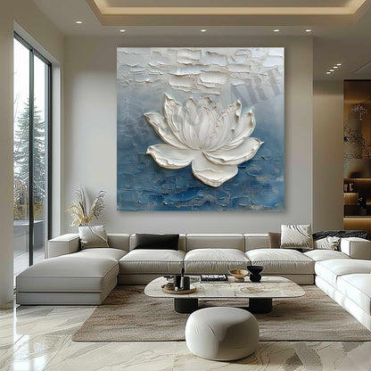 Monet Style Lotus Oil Painting for Sale 3D Textured Flower Canvas Wall Art White Plaster Flower Canvas Art
