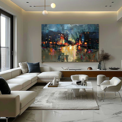 City Night Scene Abstract Painting New York Night Scene Canvas Art City Night Scene Wall Art for Sale