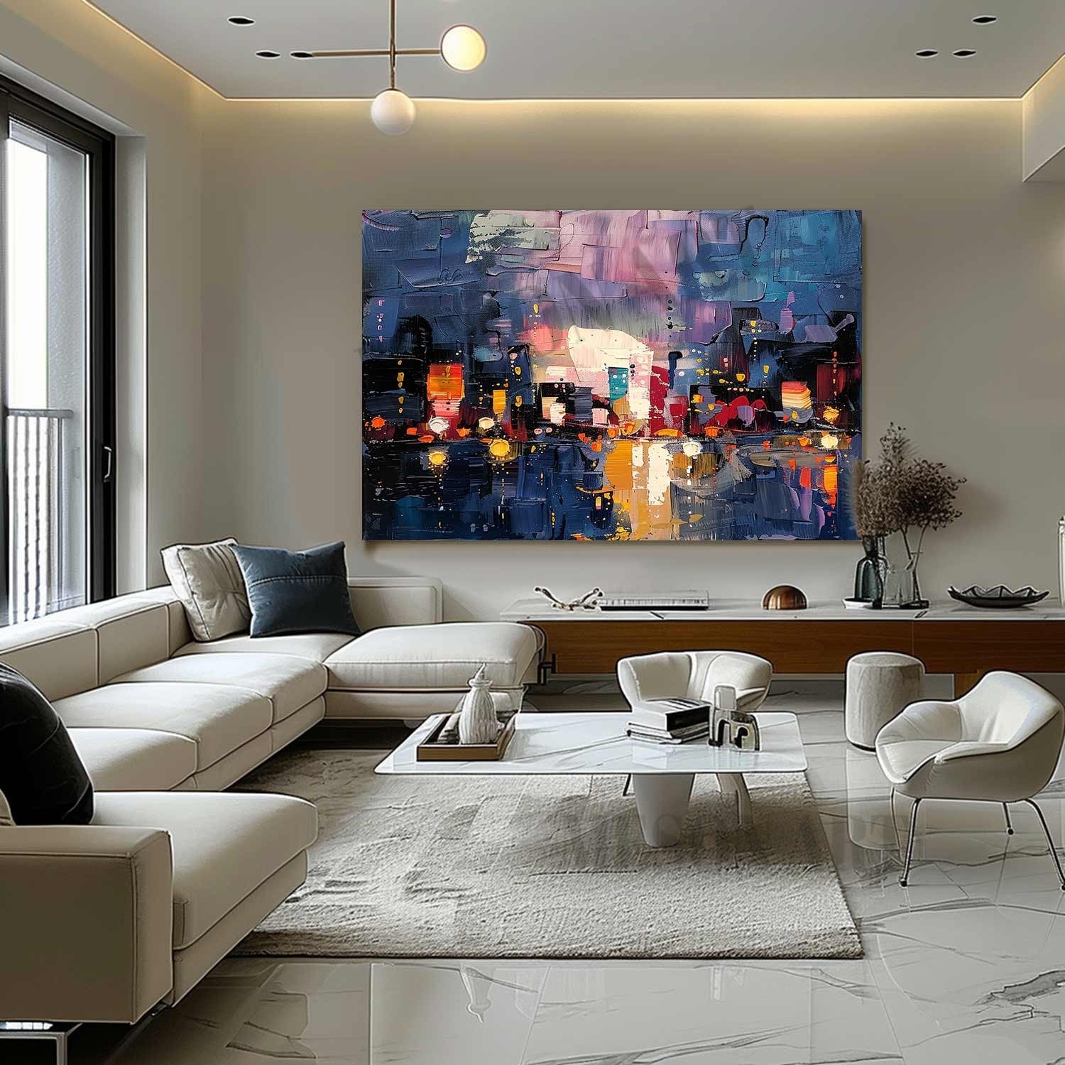 3D City Night Scene Texture Painting 3D Colorful City Night Scene Canvas Wall Art for Sale