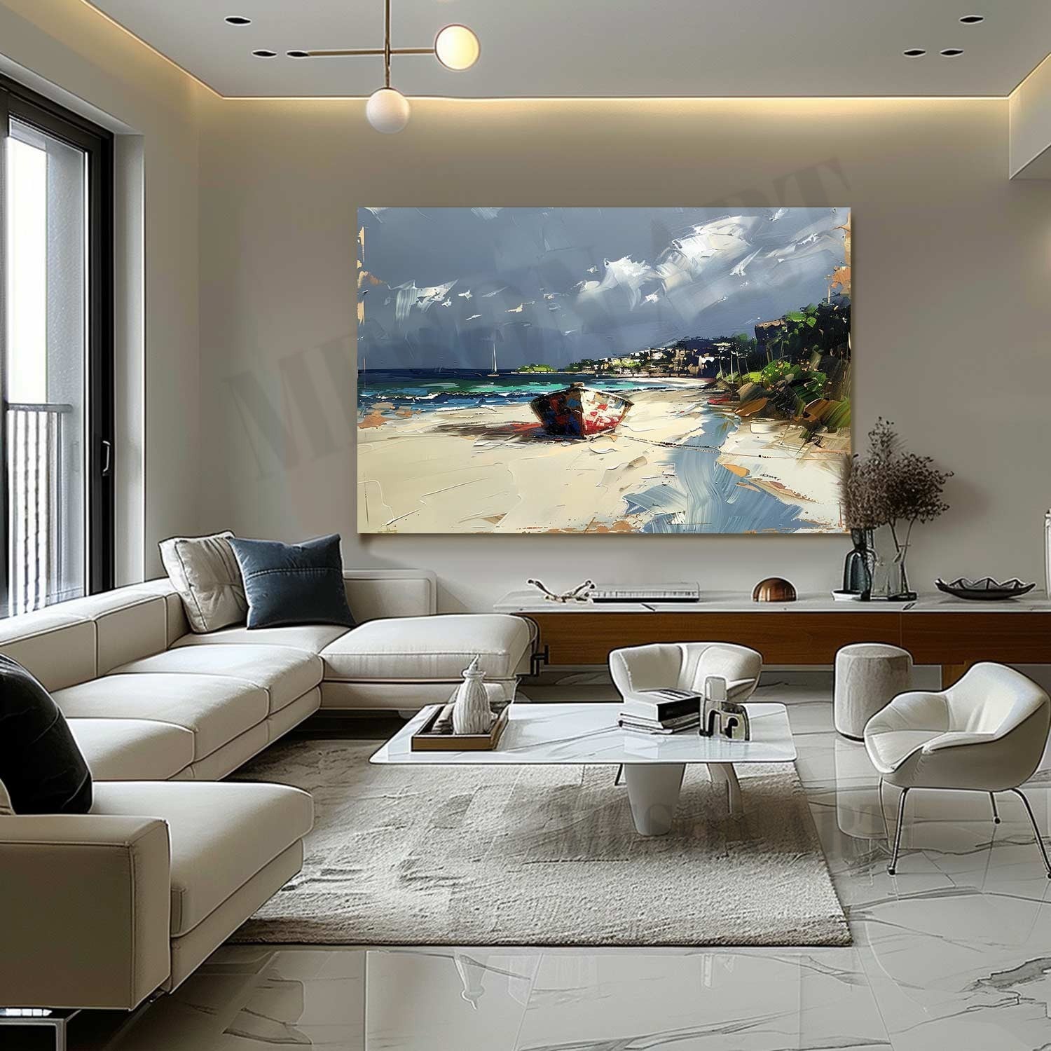 Seaside Ship Texture Painting Seaside Sailing Boat Canvas Wall Art 3D Sailing Ship Colorful Painting