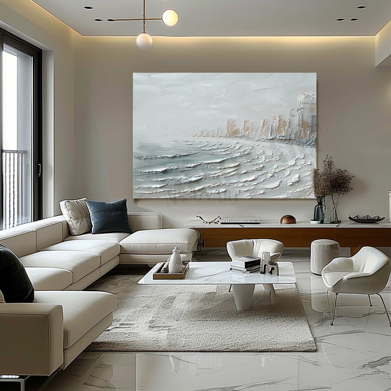 Winter City Canvas Art Winter City Wall Art Winter Seaside City Texture Paintings for Sale