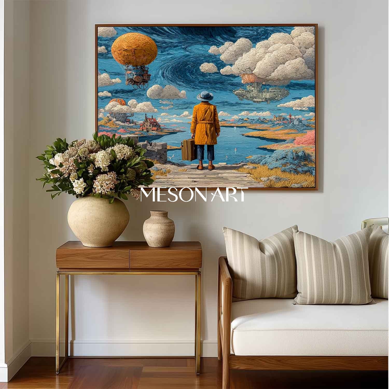 Voyager’s Horizon Surreal Art Handmade Painting Living Room Wall Decor