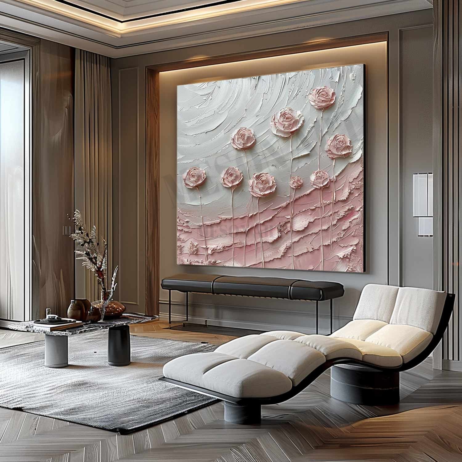 3D Pink Roses Oil Painting for Sale Pink Flowers Plaster Art Textured Rose Flowers Canvas Wall Art Decor