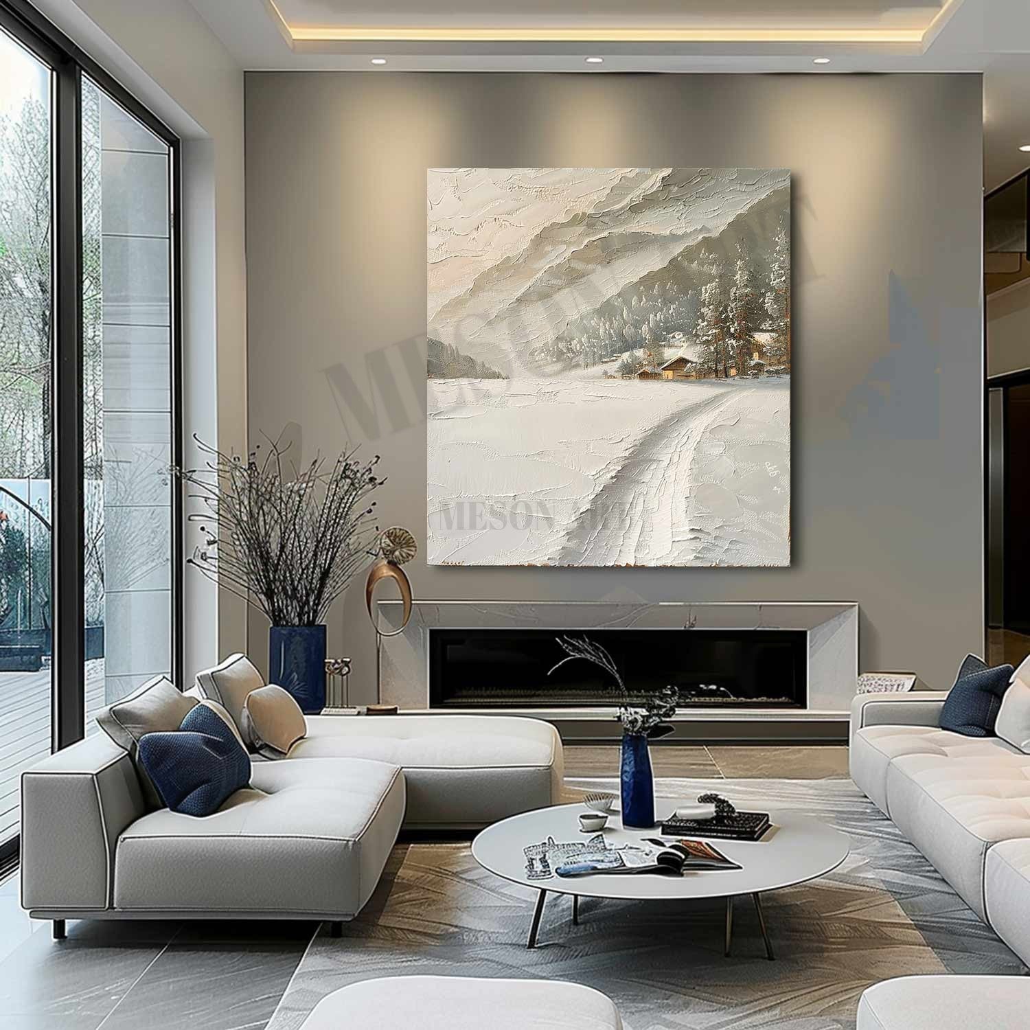 Rural Snow Texture Painting Snow Resort Art Canvas Rural Snowy Day Wall Art Decoration