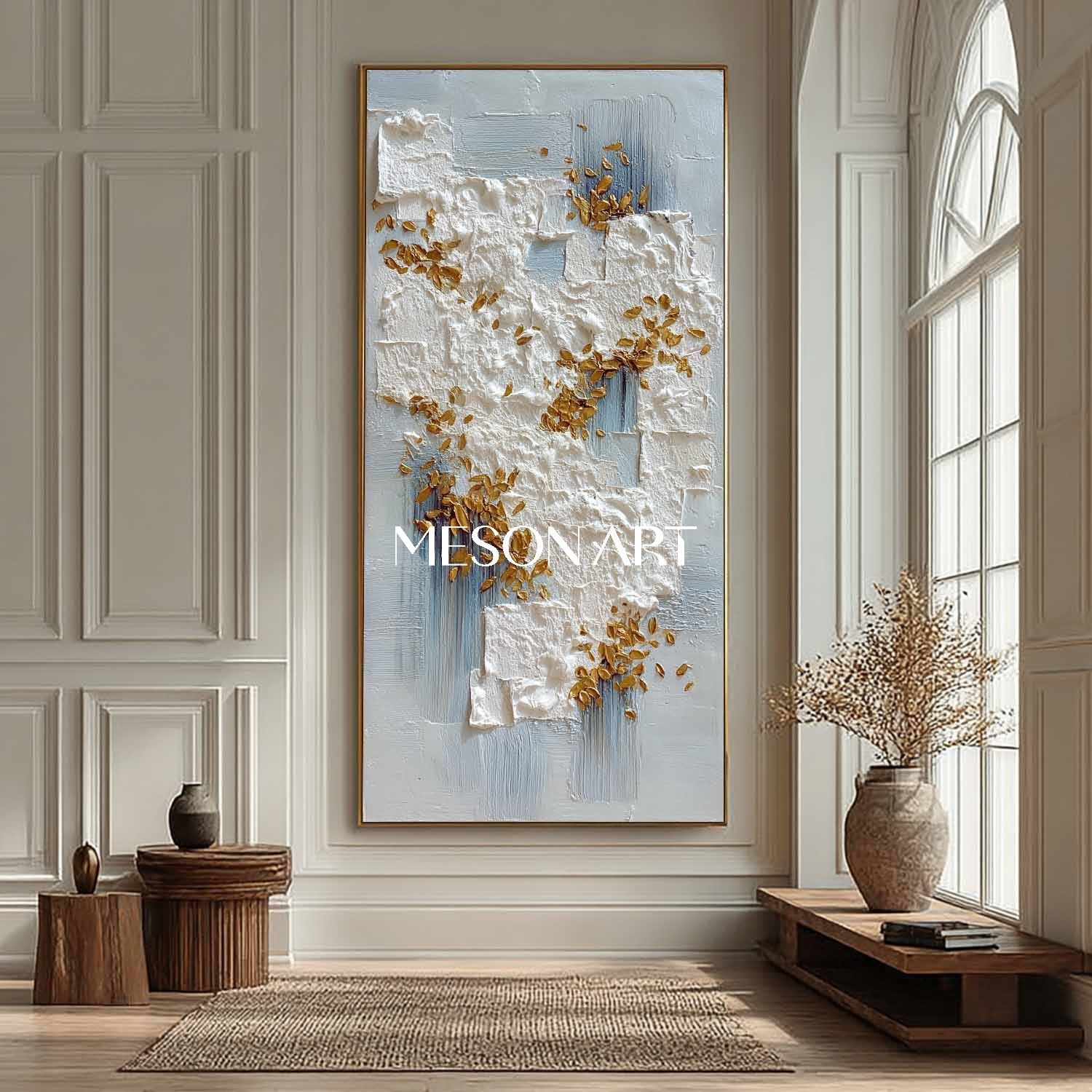 Wabi-Sabi Vertical Abstract Painting White Textured Modern Wall Art