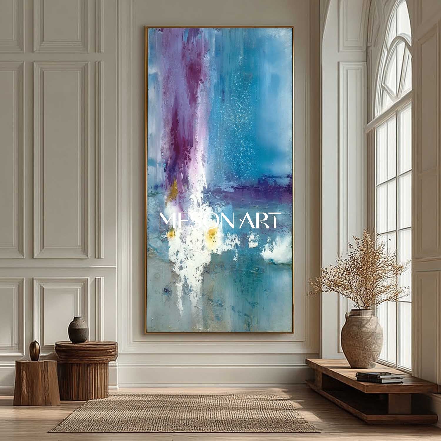 Extra Large Abstract Blue Entrance Wall Art Blue Canvas Painting for Modern Home Décor