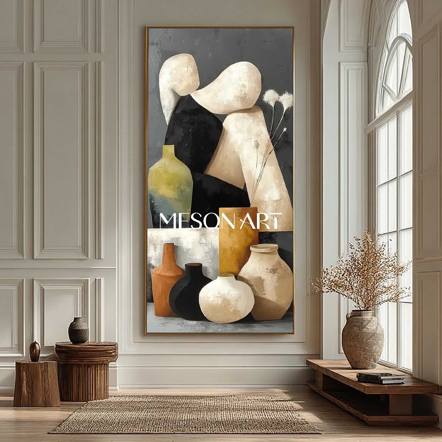 Large Vase Painting Abstract Canvas Textured Neutral Pottery Wall Art
