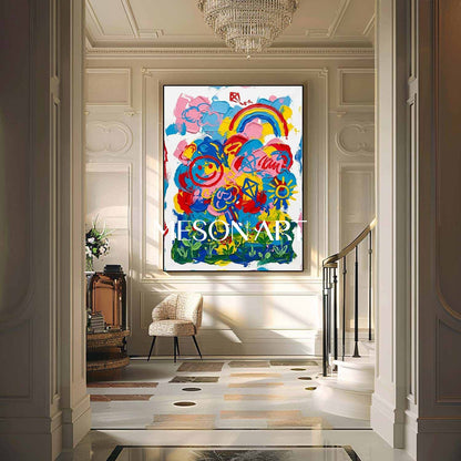 Original Rainbow Wall Art Modern Pop Art Canvas Painting Colorful Contemporary Artwork