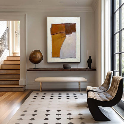 Large White and Brown Minimalism Abstract Art Canvas On Sale White and Brown Texture Wall Decor Mural