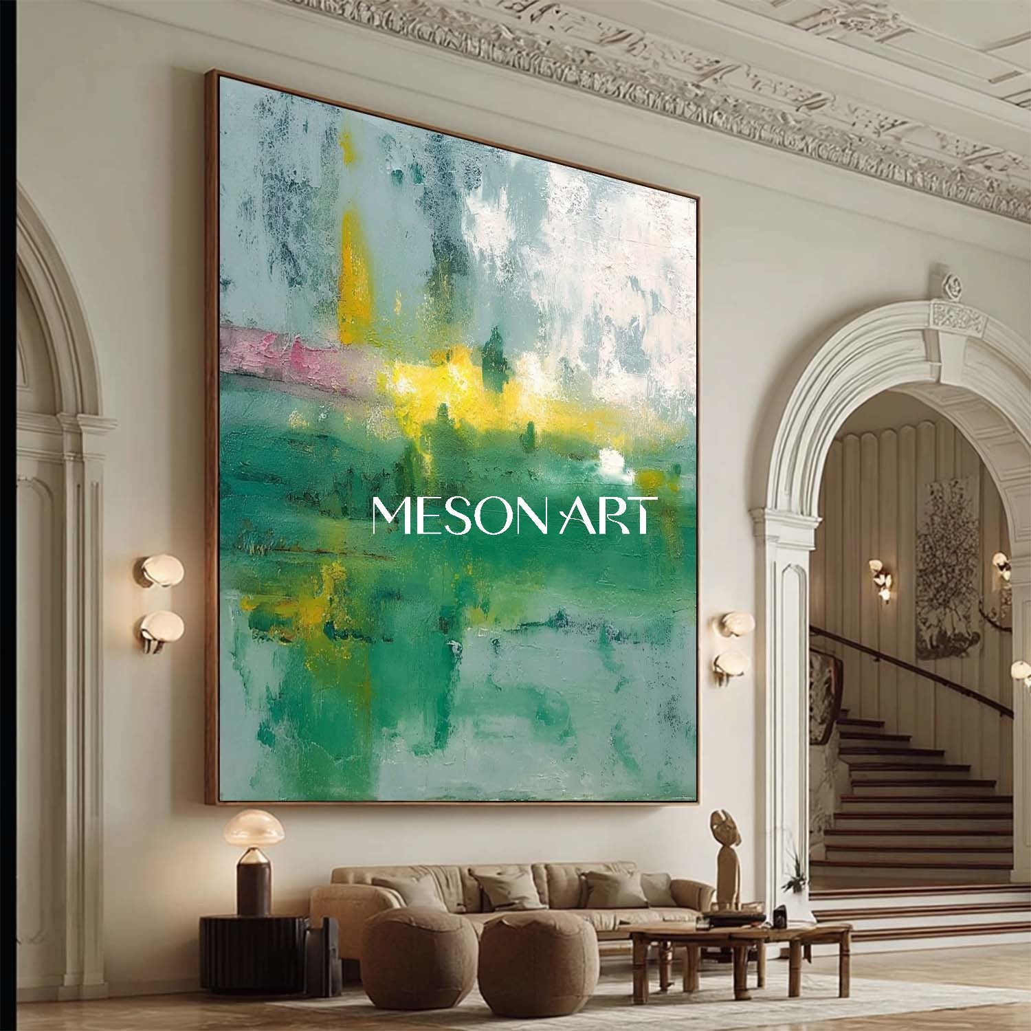 Light Green Abstract Painting Green Wall Art Decor for Entrance