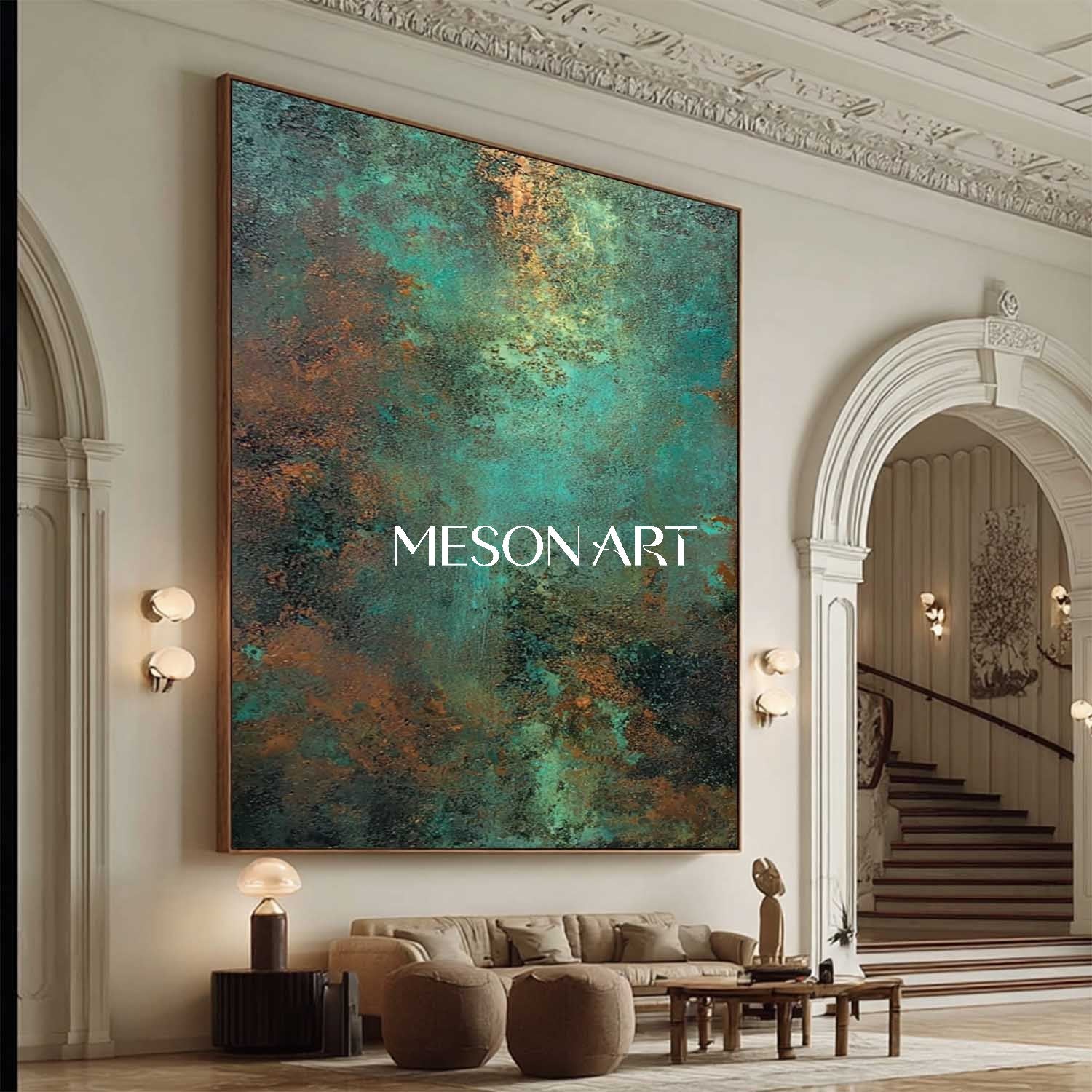 3D Green and Bronze Abstract Painting Entrance Hallway Wall Decor