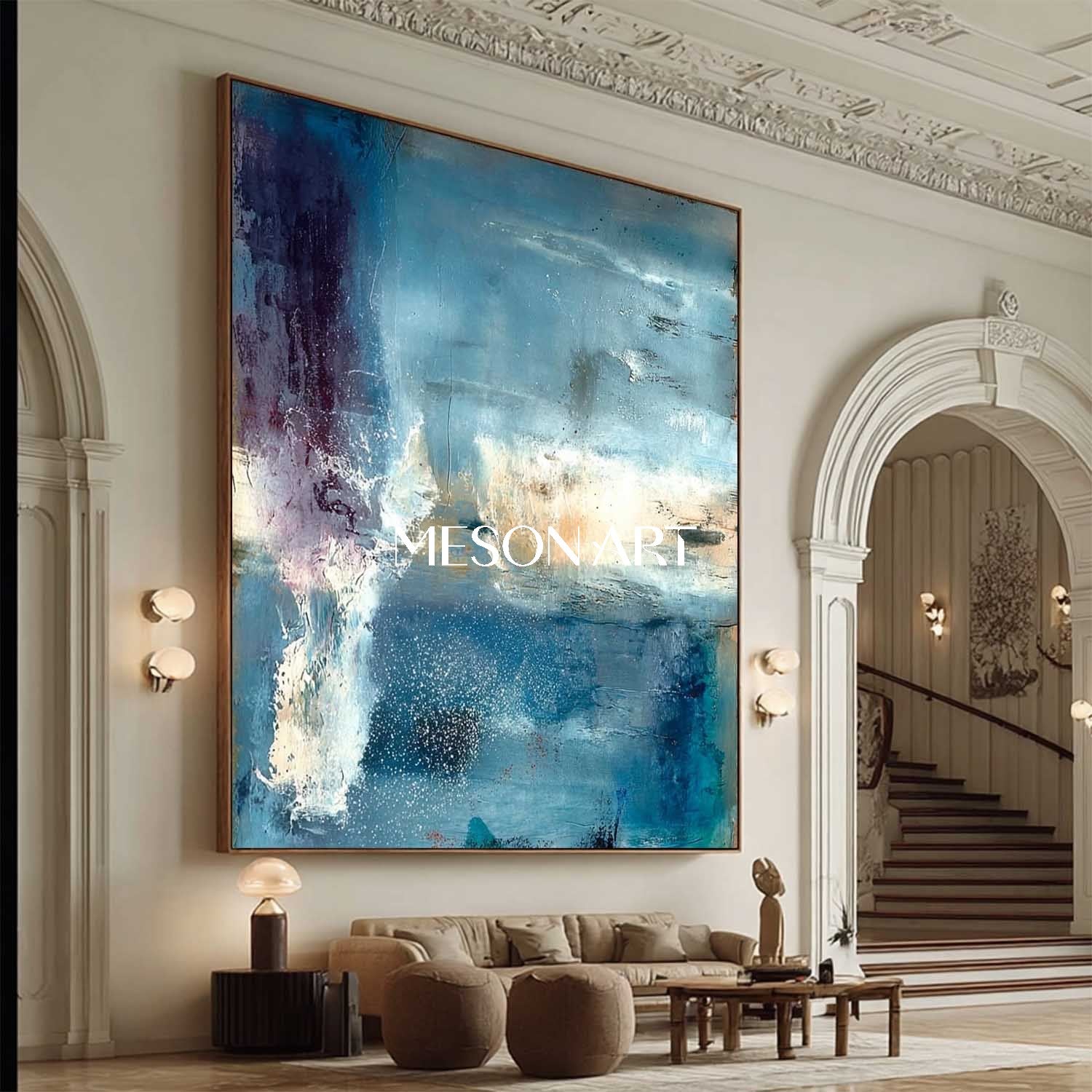 Fireplace Blue Abstract Wall Painting Blue Abstract Art for Sale