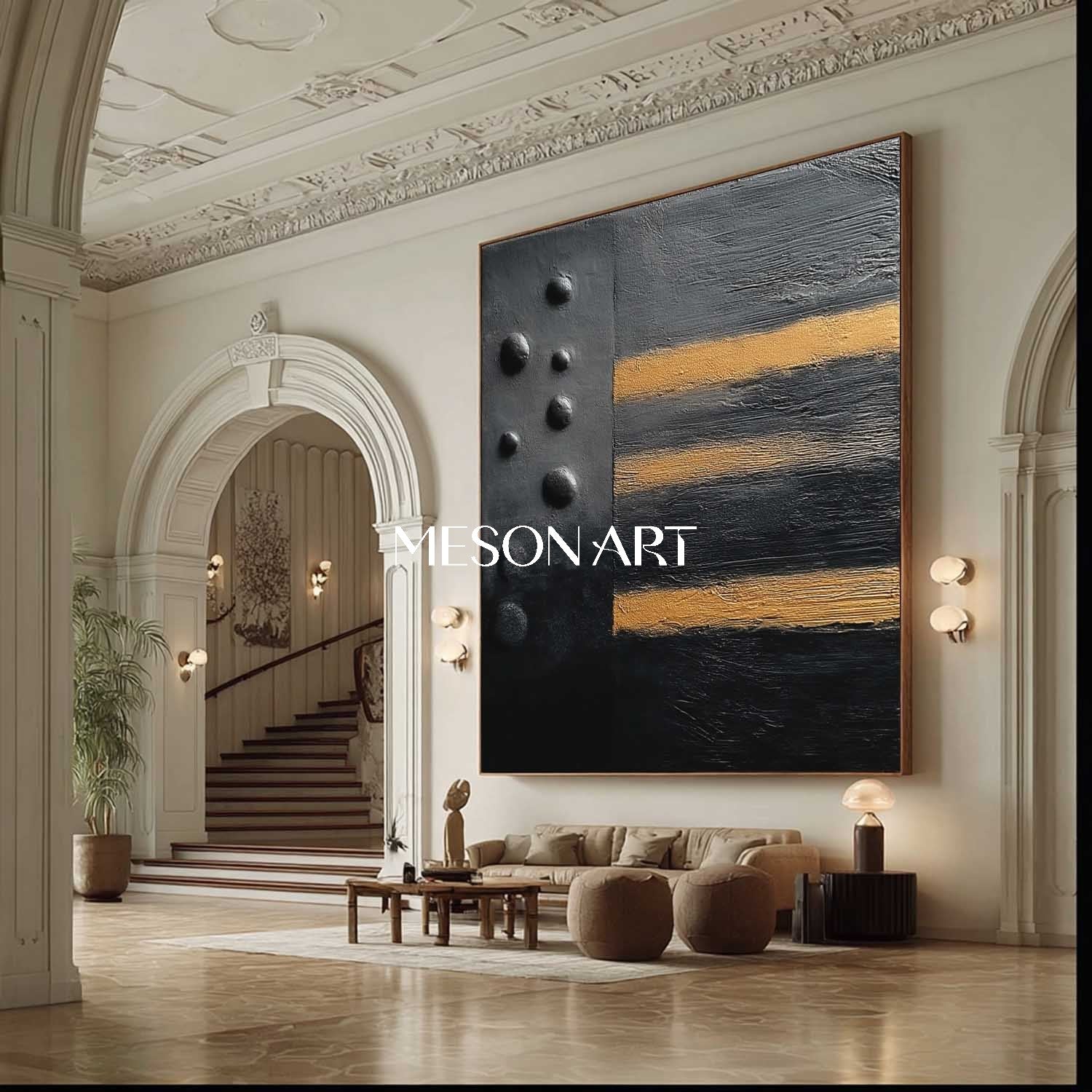 Shop Hand-Painted Black and Gold Abstract Canvas Art for Office Wall