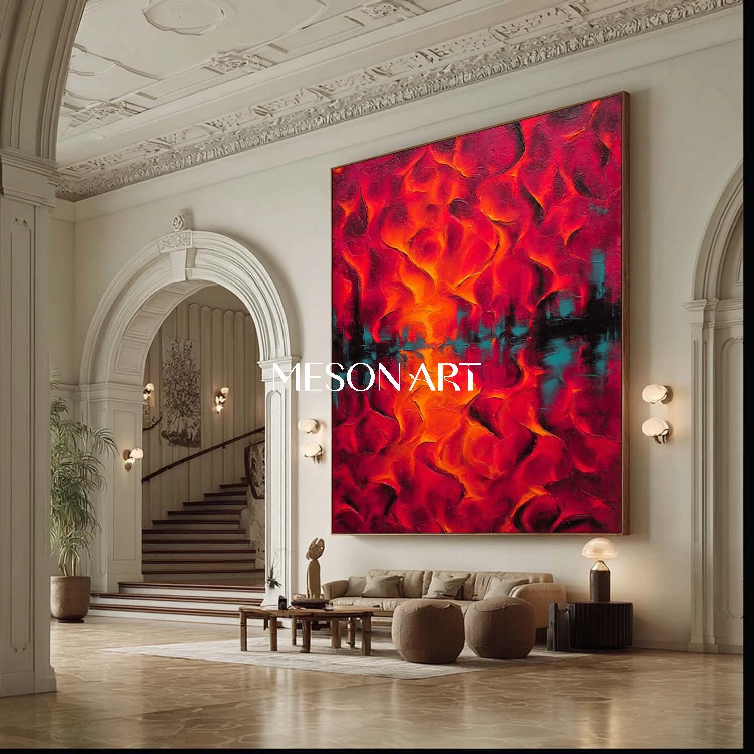 Buy Vibrant Art Red Abstract Textured Painting Modern Luxury Wall Art
