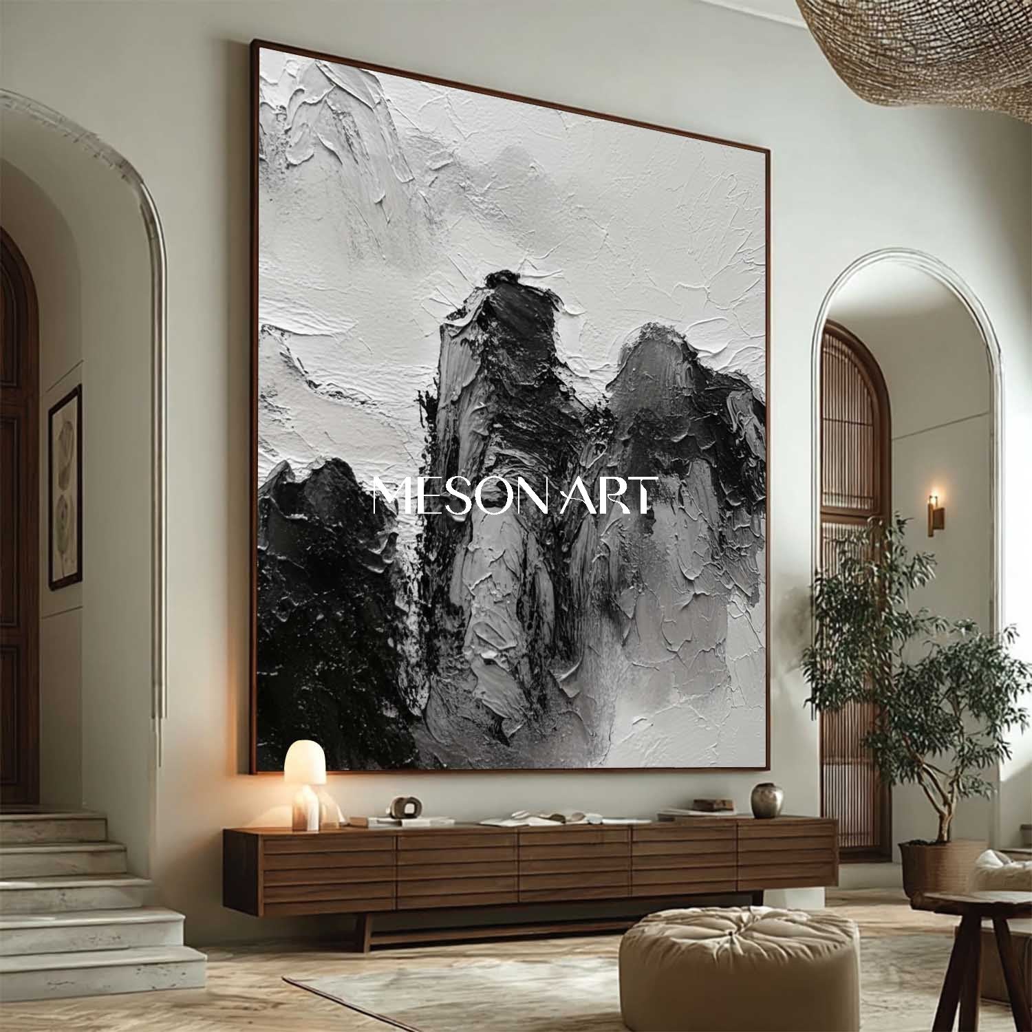 3D Textured Large Wabi Sabi Wall Art Black Framed Canvas Living Room