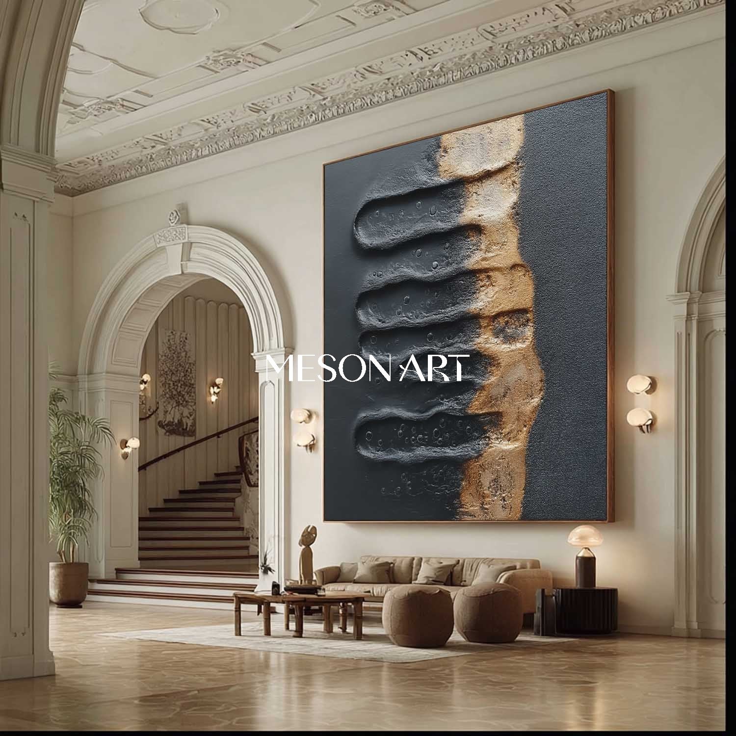 Buy Black and Gold Textured Abstract Art for Living Room or Entryway