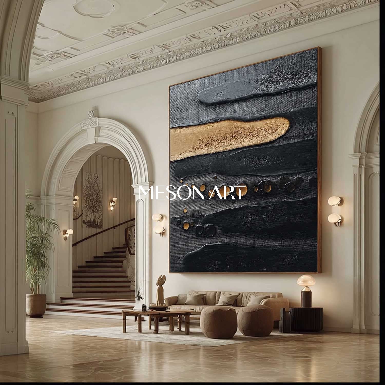 Order Modern Black and Gold Minimalist Art Contemporary Living Room