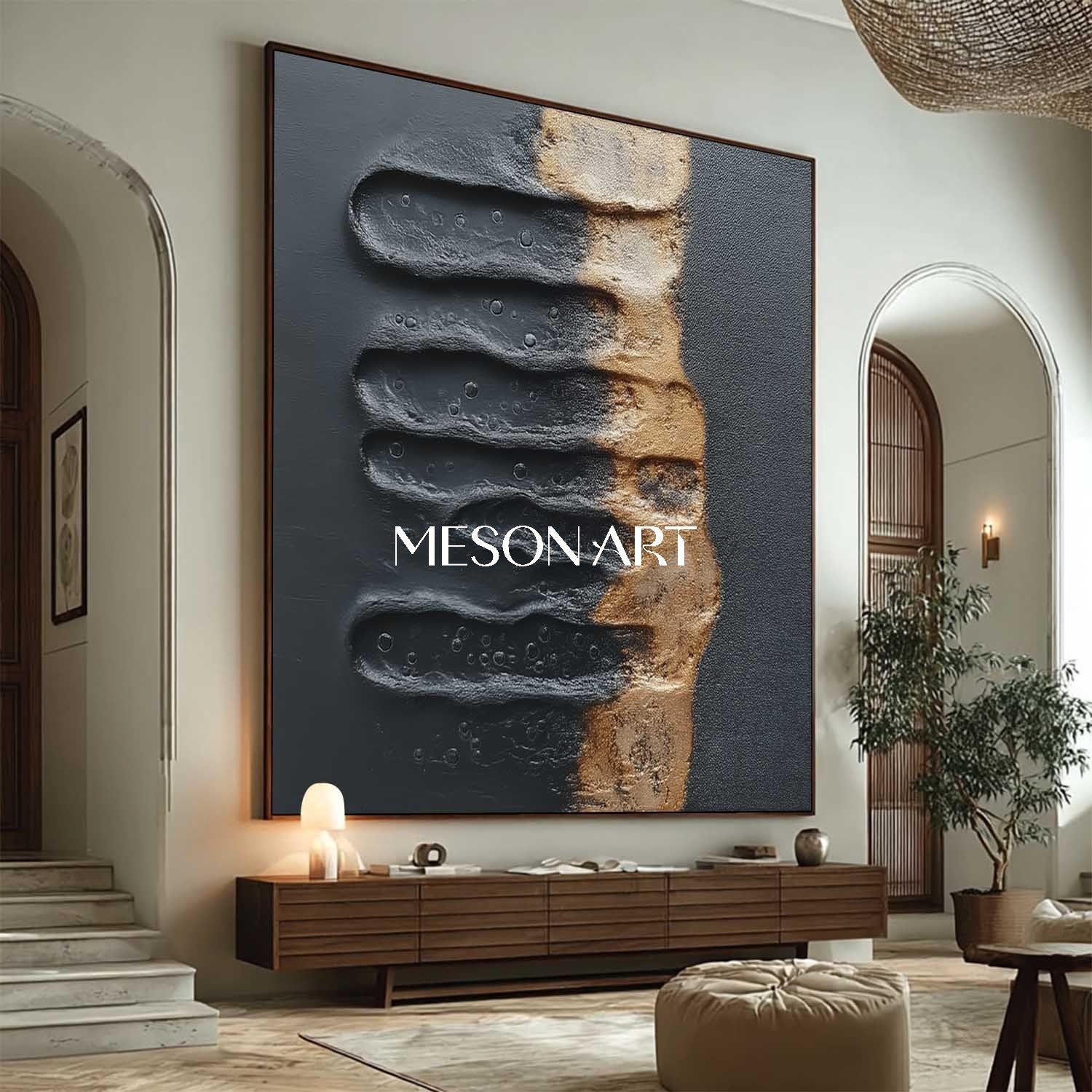 Buy Black and Gold Textured Abstract Art for Living Room or Entryway