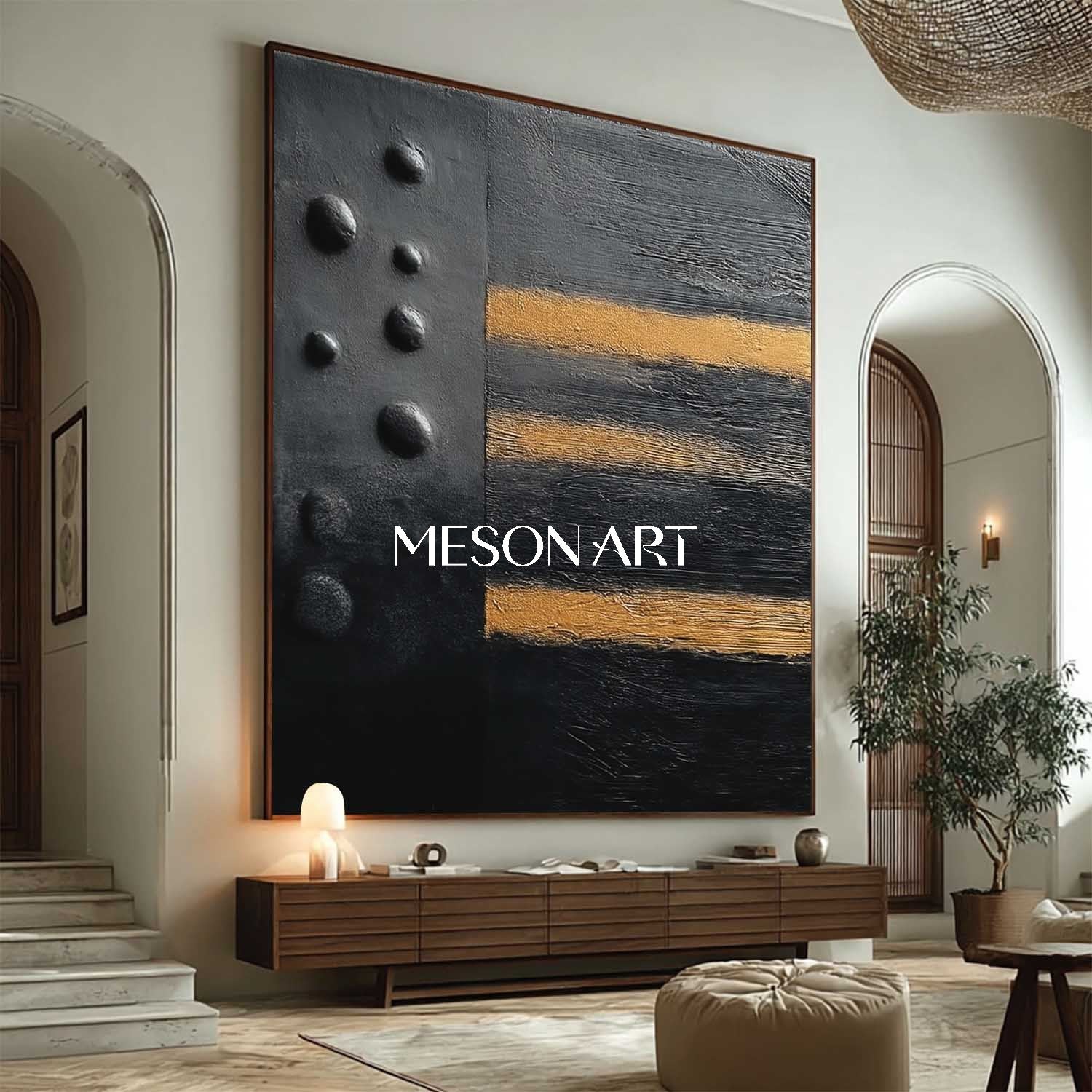 Shop Hand-Painted Black and Gold Abstract Canvas Art for Office Wall