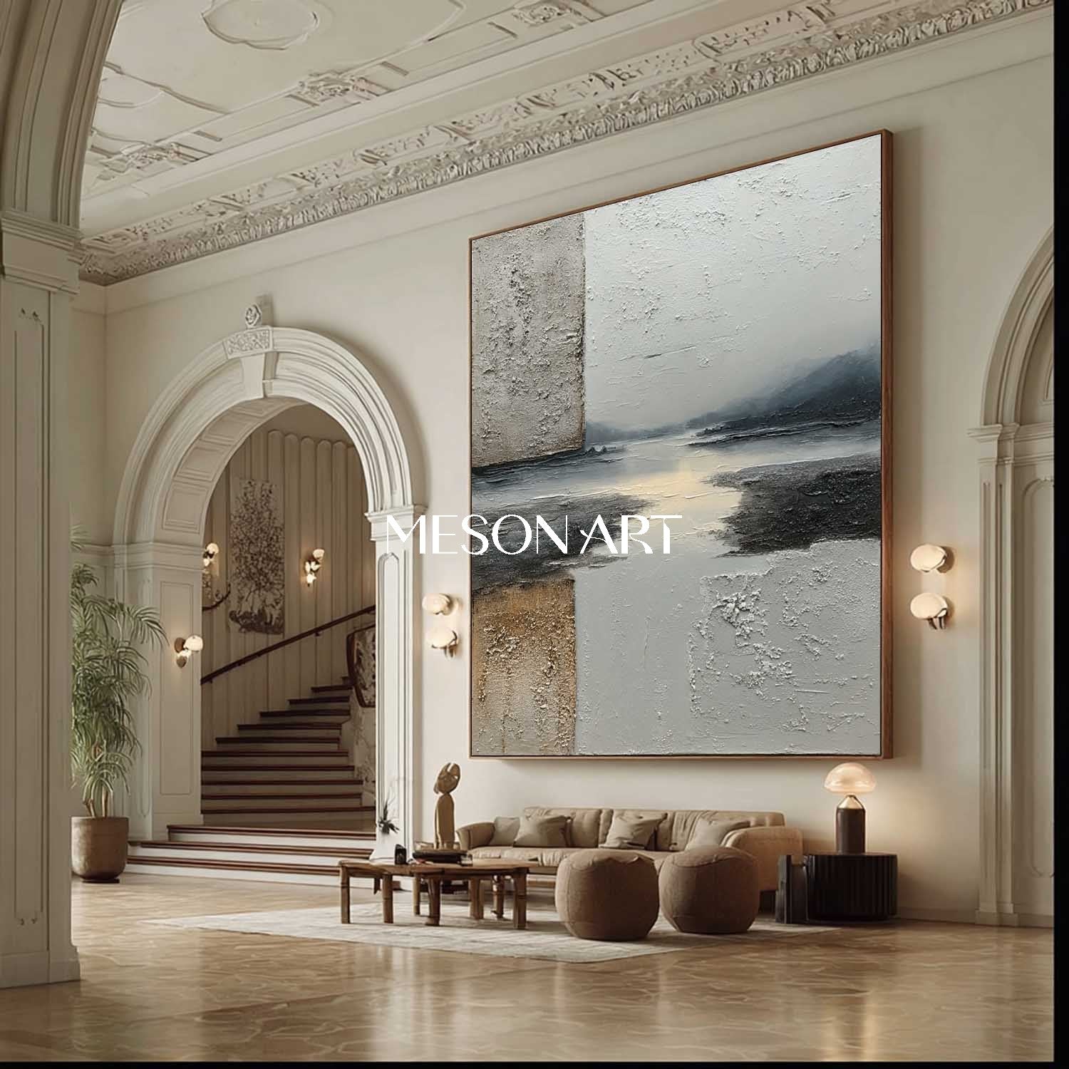 3D Gray Abstract Landscape Art Canvas On Sale Minimalist Wall Painting