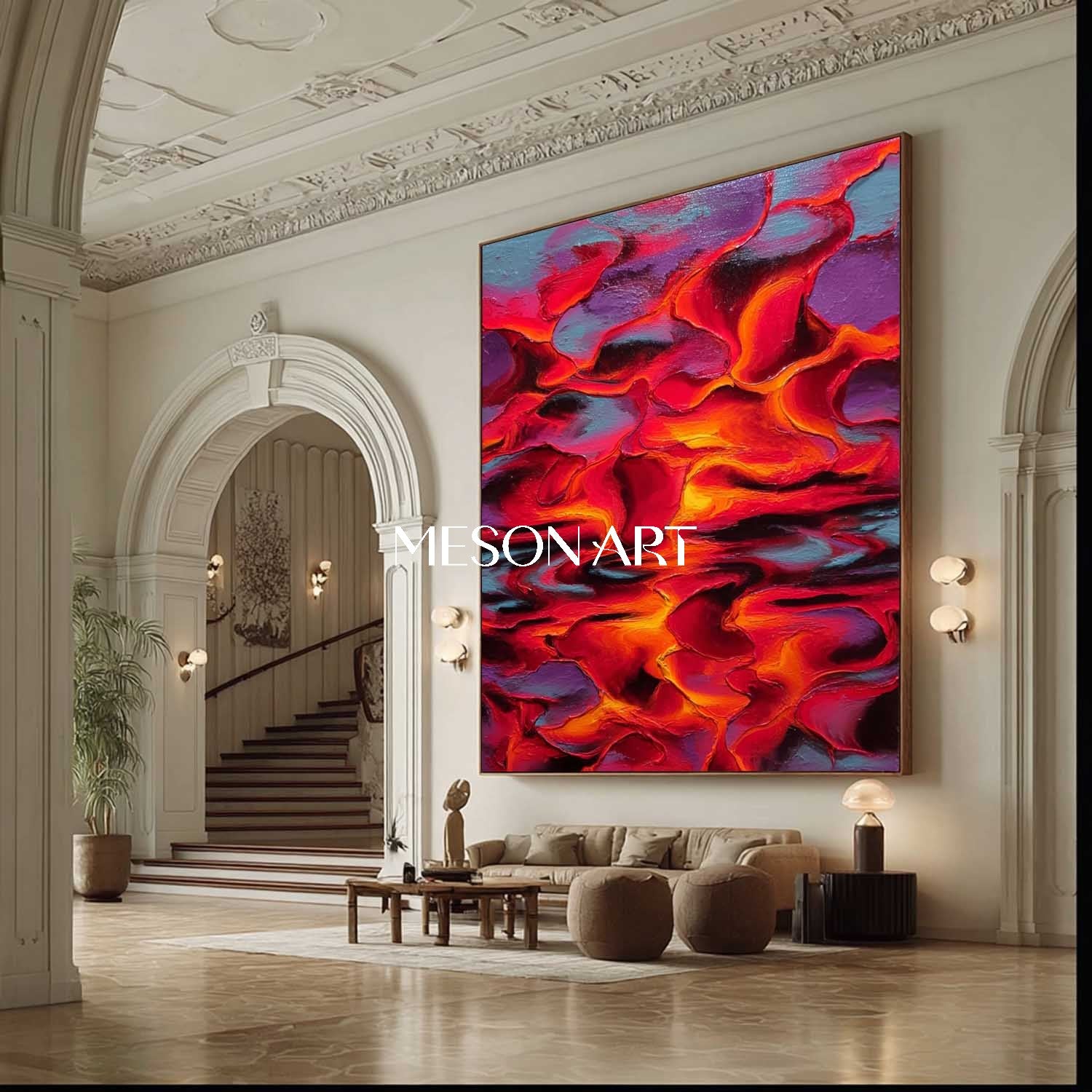 Bold Red Abstract Expressionist Painting Canvas for Contemporary Decor