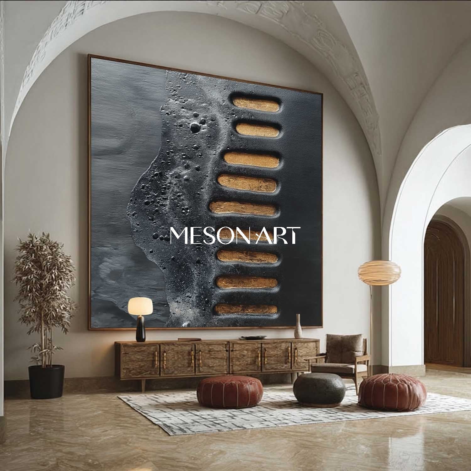 Original Wabi-Sabi Textured Black Gold Handmade Abstract Canvas Art