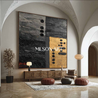 Wabi-Sabi Minimalist Abstract Black and Gold Modern Art Canvas Hallway
