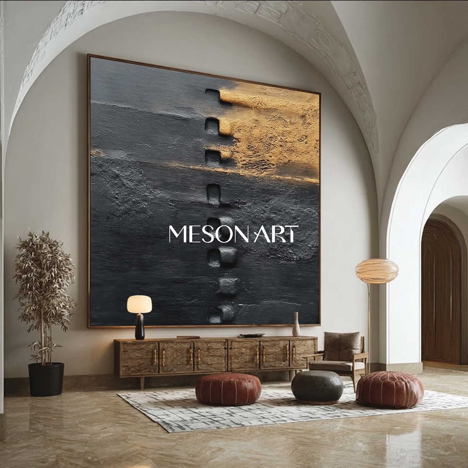 Shop Textured Black and Gold Handmade Abstract Canvas Art for Office