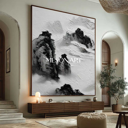 Buy Minimalist Textured Black and White Large Oil Painting Living Room