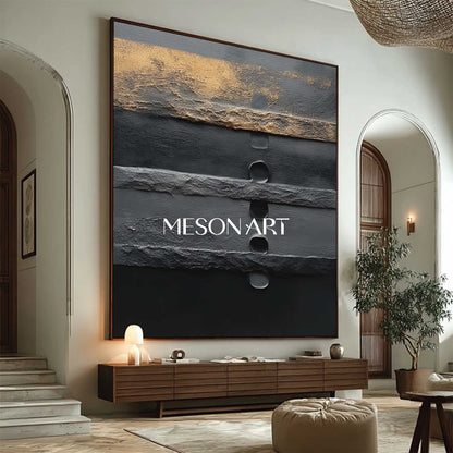 Buy Large Impasto Black Abstract Oil Painting for Living Room Wall Art