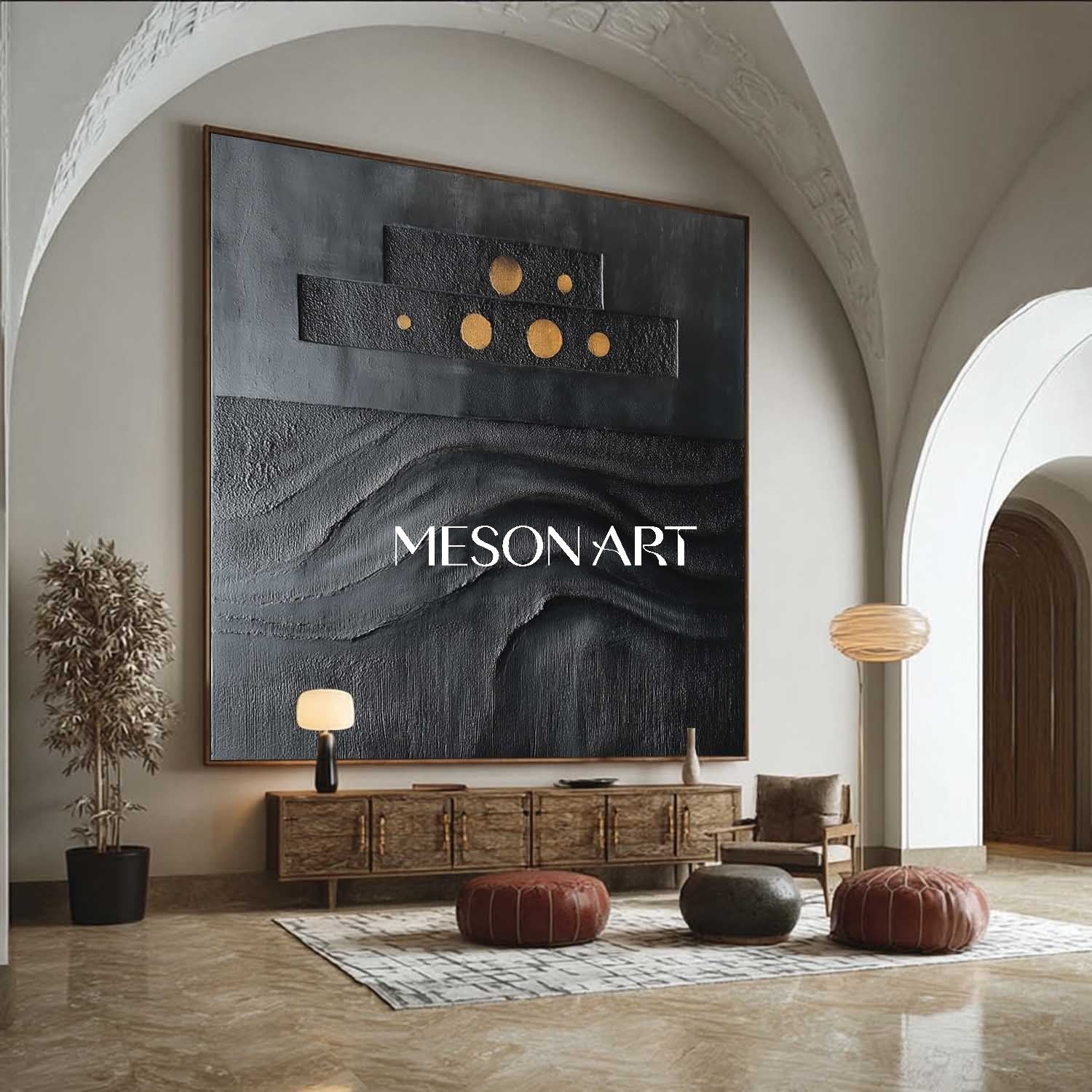 Wabi-Sabi 24×24 Wall Art Black Painting Hand-Painted Abstract