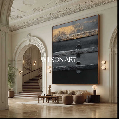 Buy Large Impasto Black Abstract Oil Painting for Living Room Wall Art