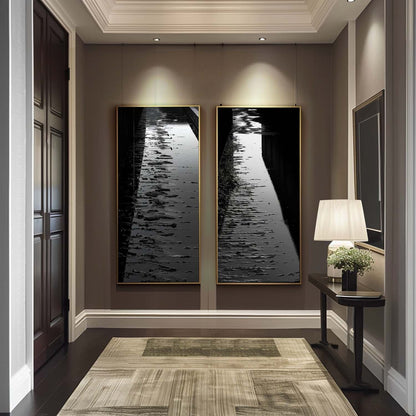 Set of 2 Large Black Abstract Art on Canvas Black Abstract Wall Art Black Abstract Texture Painting