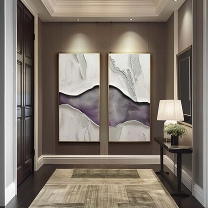 Large Purple and Gray Minimalist Abstract Texture Paintings Set of 2 Purple and Gray Minimalist Canvas Wall Art for Sale