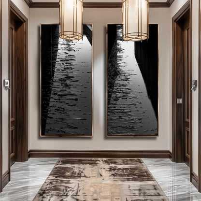 Set of 2 Large Black Abstract Art on Canvas Black Abstract Wall Art Black Abstract Texture Painting