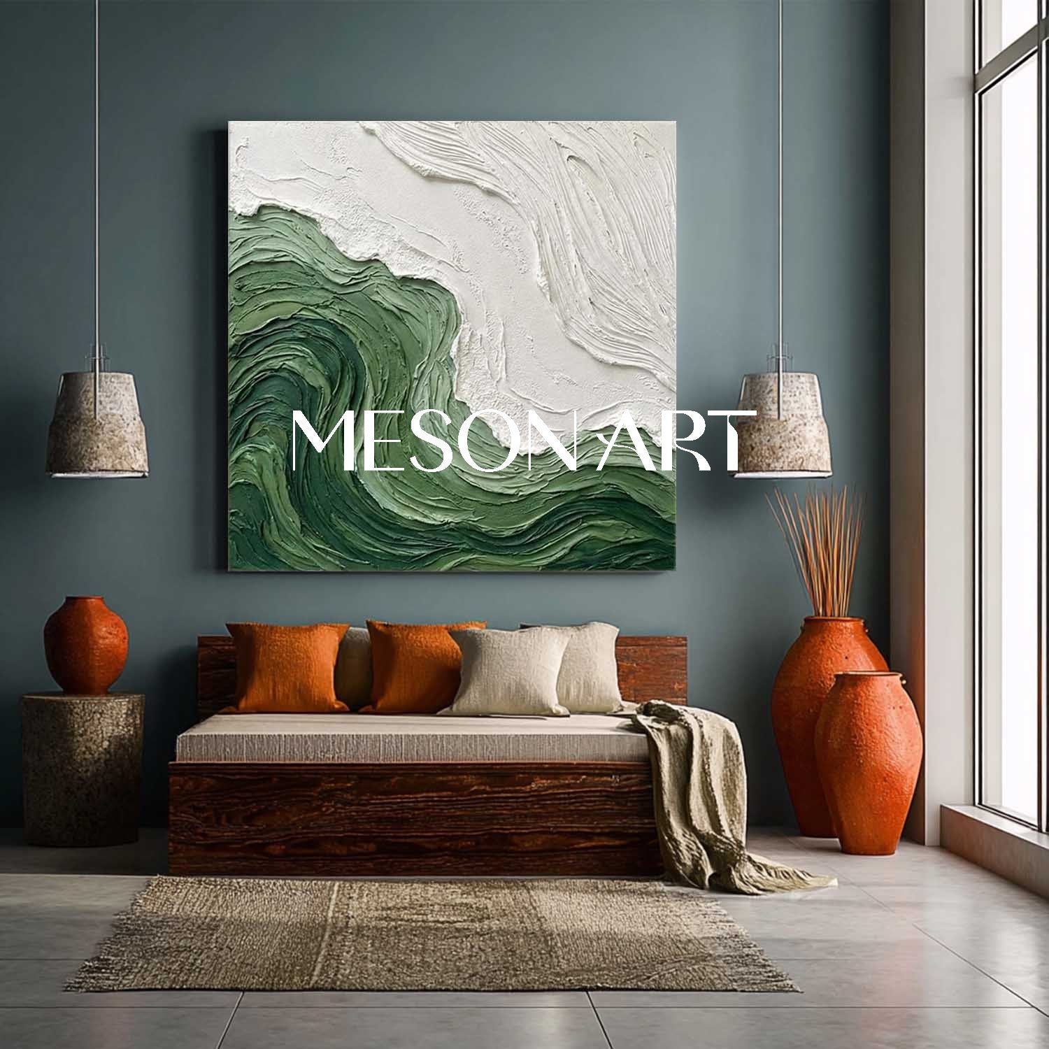 Textured Forest Green Zen Art | Organic Modern Square Painting