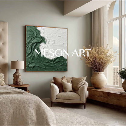 3D Green Wave Texture Painting White And Green Living Room Wall Art