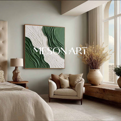 White And Green Living Room Wall Art 3D Green Wave Texture Painting