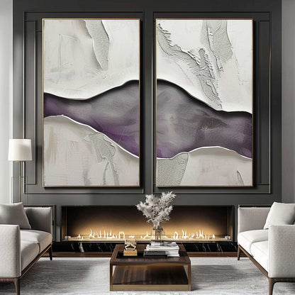 Large Purple and Gray Minimalist Abstract Texture Paintings Set of 2 Purple and Gray Minimalist Canvas Wall Art for Sale